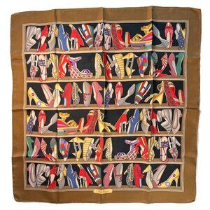 Salvatore Ferragamo Vintage Silk Scarf Iconic Shoe Shelf Print